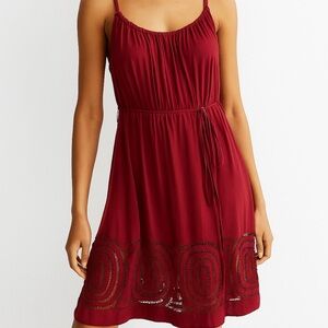 Elie Tahari Crimson Midi Dress with Detailed Hem Silk Red Boho